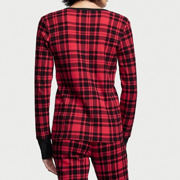 VS L Thermal Long Pajama Set Adorable Plaid Checkered Red Black PJ P.J. PJs NWT - Picture 7 of 14